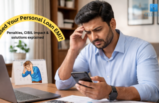 Indian borrower checking phone after missing personal loan EMI payment