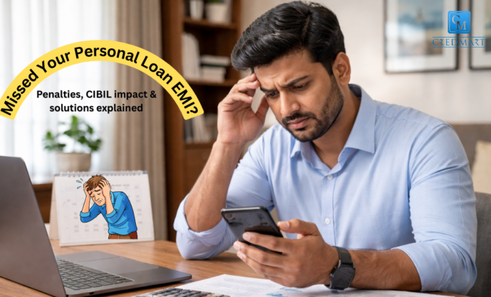 Indian borrower checking phone after missing personal loan EMI payment