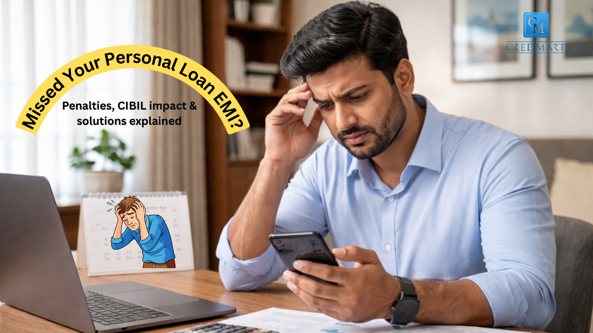 Indian borrower checking phone after missing personal loan EMI payment