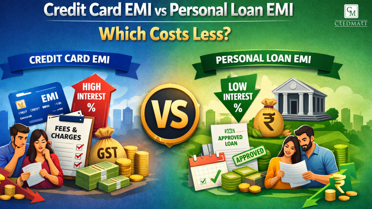 Credit Card EMI vs Personal Loan EMI cost comparison illustration