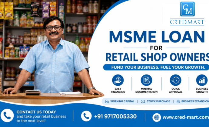 MSME loan for retail shop owners concept showing small business grocery shop owner in India