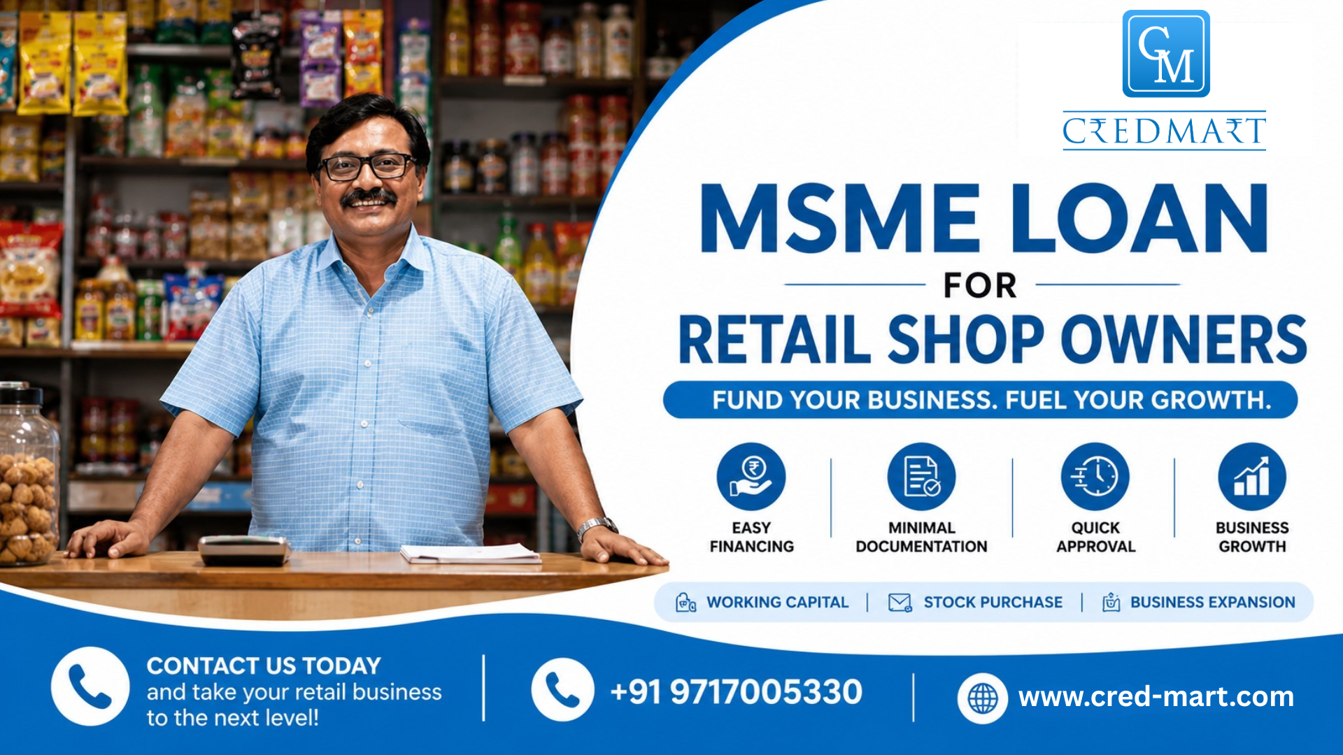 MSME loan for retail shop owners concept showing small business grocery shop owner in India