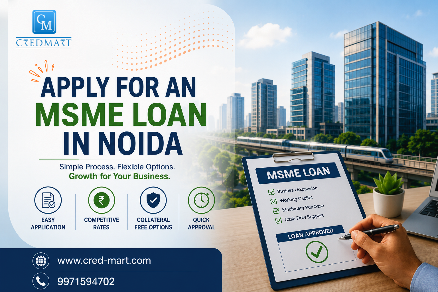 Apply for an MSME Loan in Noida with CredMart Services for business expansion, working capital, and collateral-free funding